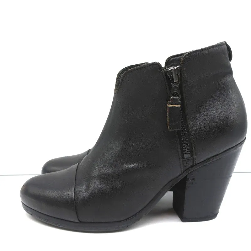 Rag & Bone Margot Seitlich mit Reißverschluss Stiefeletten Schwarz Leder Größe 37.5 High Heel Booties