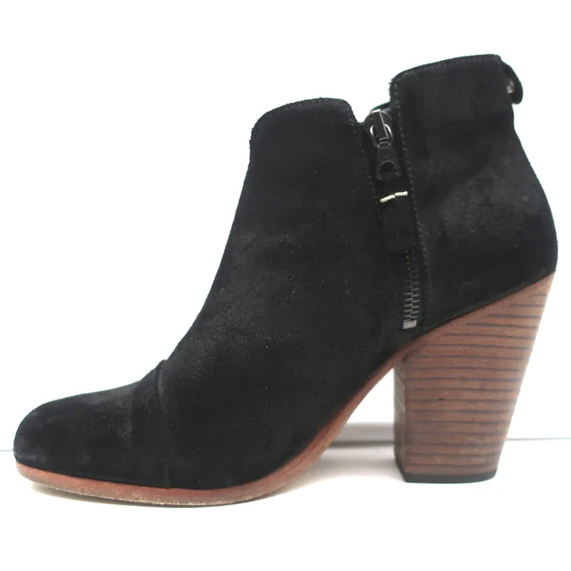 Rag & Bone Margot Seitlich-Reißverschluss Stiefeletten Schwarz Wildleder Größe 37 High Heel Booties