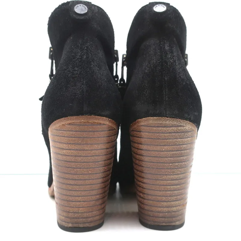Rag & Bone Margot Seitlich-Reißverschluss Stiefeletten Schwarz Wildleder Größe 37 High Heel Booties