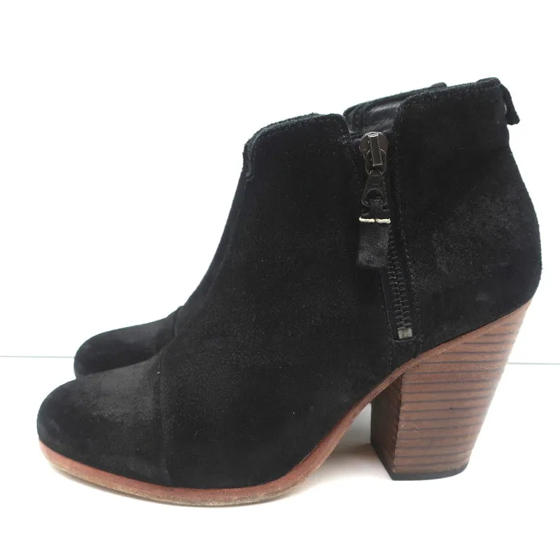 Rag & Bone Margot Seitlich-Reißverschluss Stiefeletten Schwarz Wildleder Größe 37 High Heel Booties
