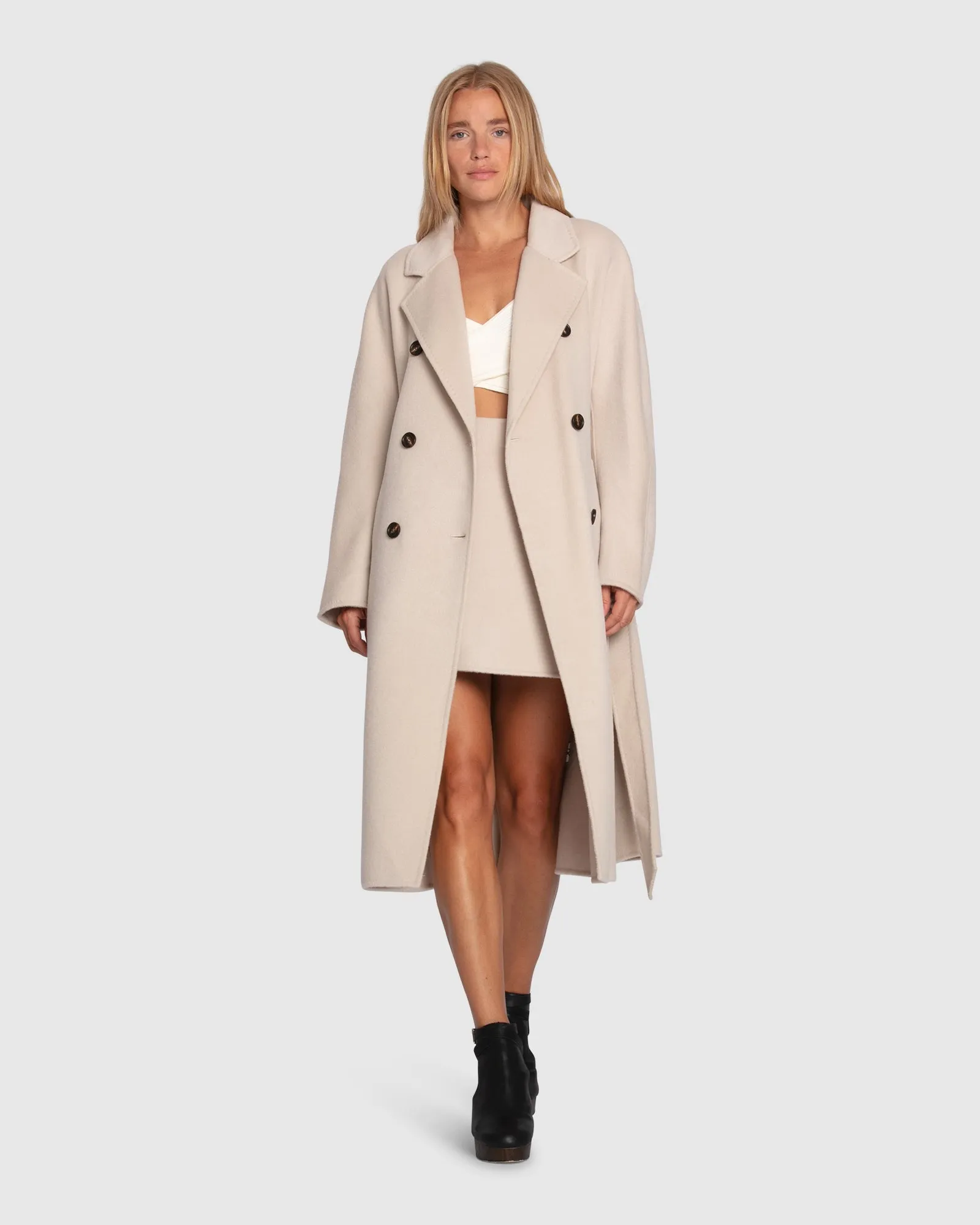 Echter Liebe Doppelreihiger Maxi-Mantel - Perle