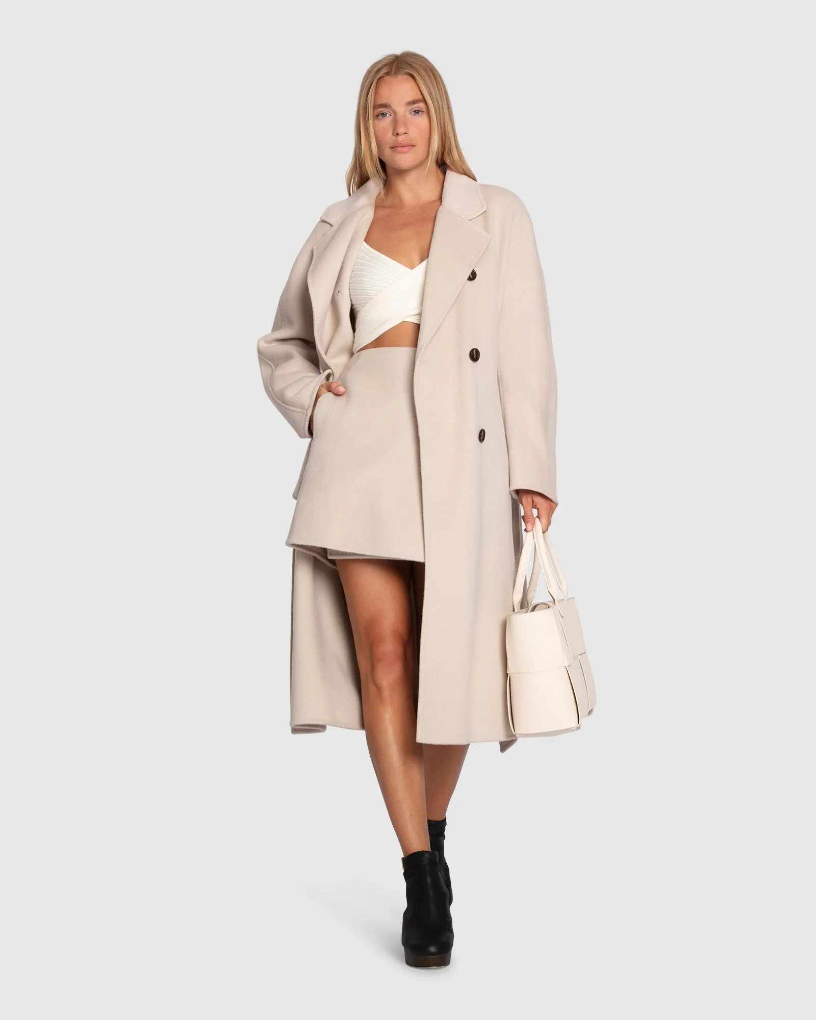Echter Liebe Doppelreihiger Maxi-Mantel - Perle