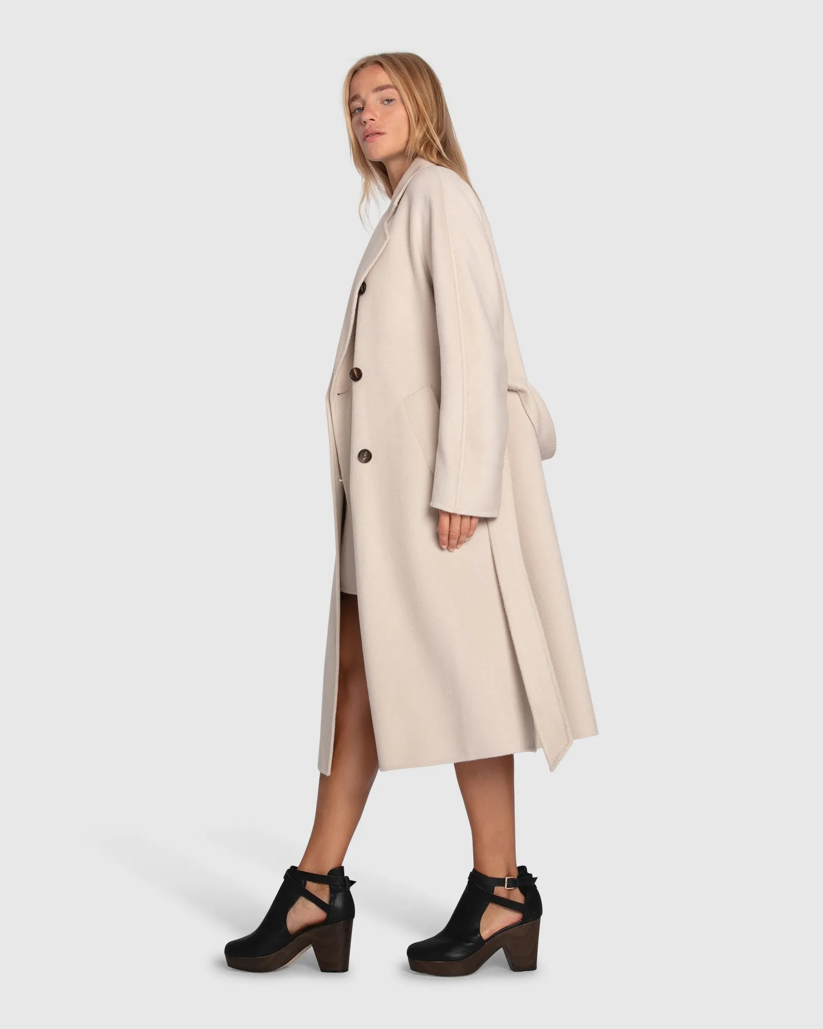 Echter Liebe Doppelreihiger Maxi-Mantel - Perle