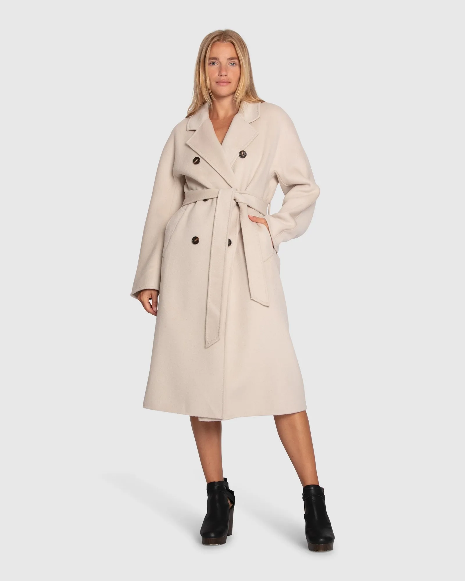 Echter Liebe Doppelreihiger Maxi-Mantel - Perle