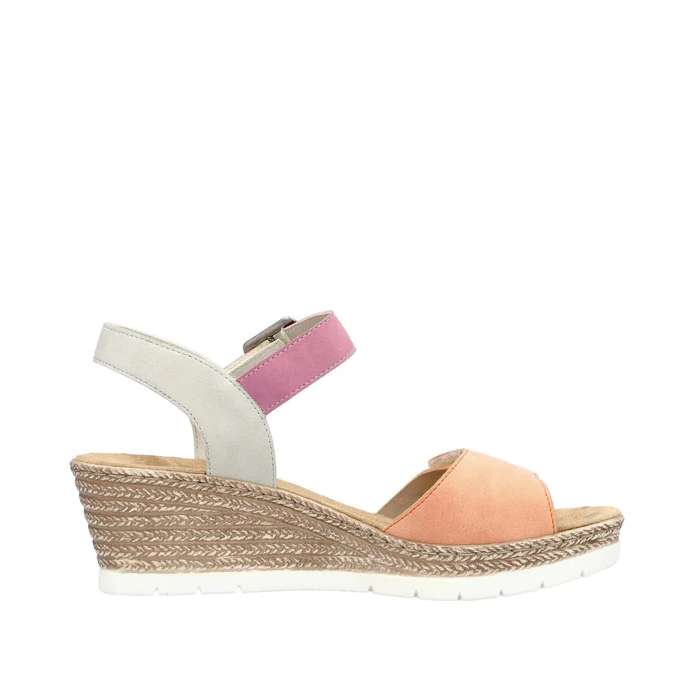 Rieker Schuhe 61960-90 Klettverschluss Keilabsatz Aprikose/Rosa/Grau