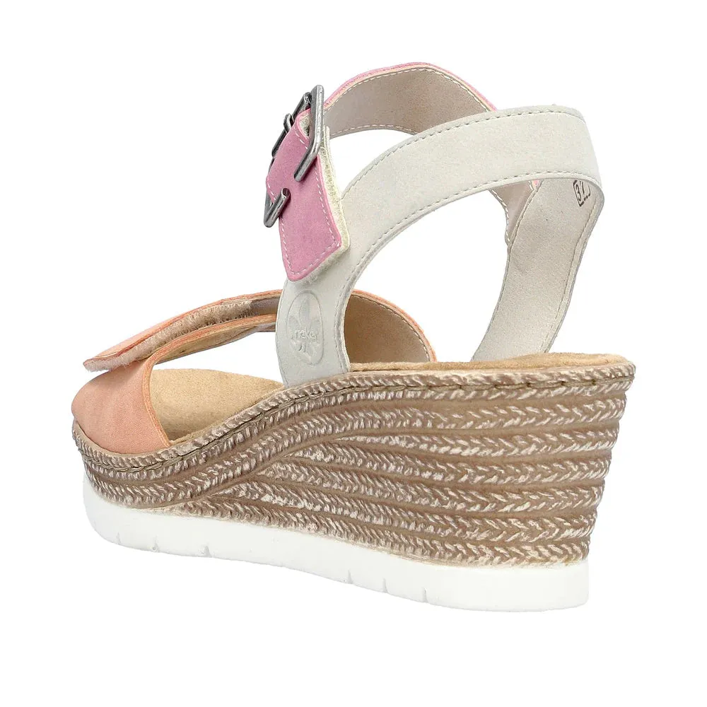 Rieker Schuhe 61960-90 Klettverschluss Keilabsatz Aprikose/Rosa/Grau