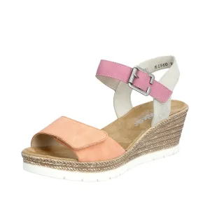Rieker Schuhe 61960-90 Klettverschluss Keilabsatz Aprikose/Rosa/Grau