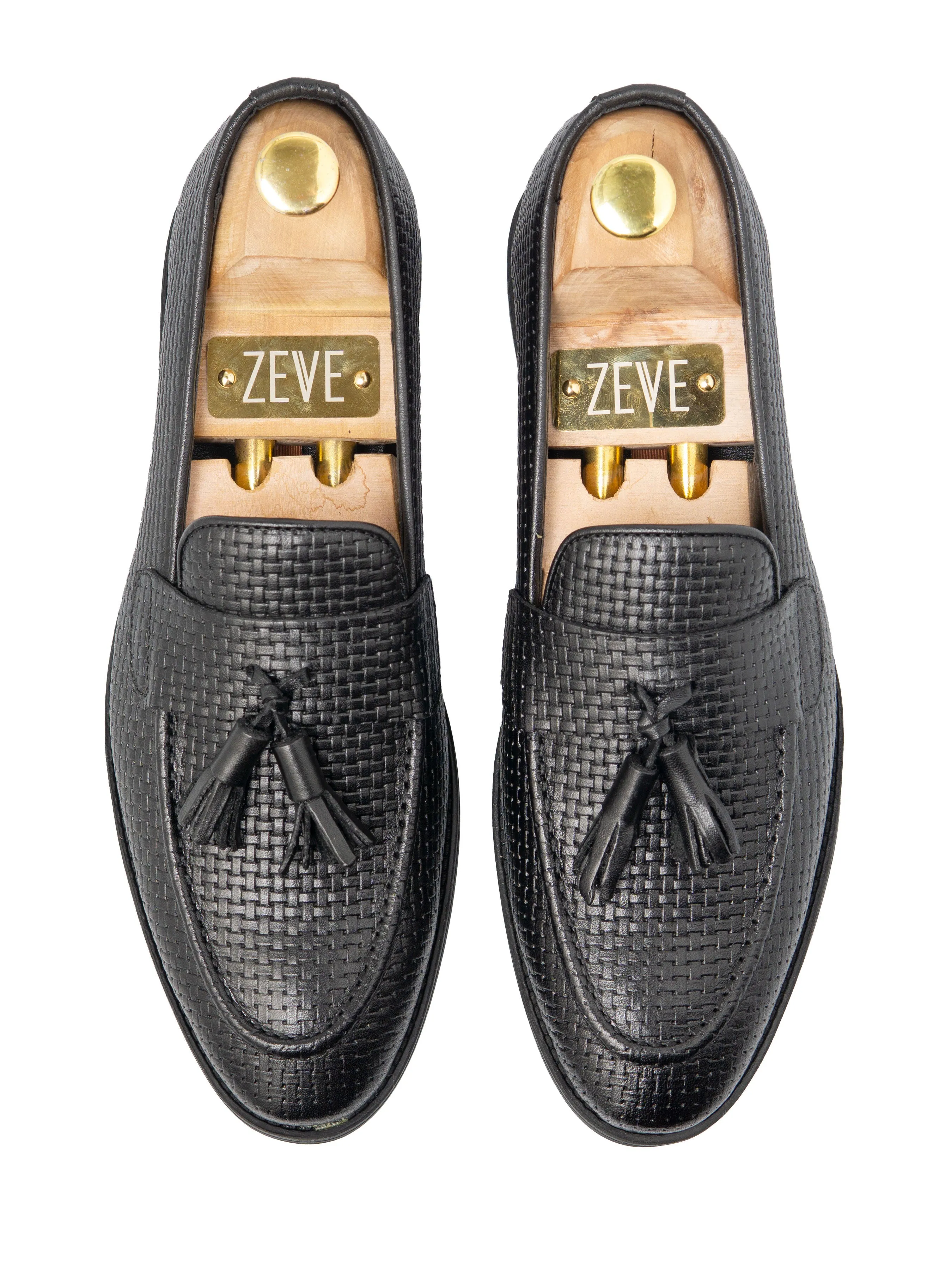 Rocky Tassel Loafer - Schwarz Geflochtenes Leder (Flexi-Sohle)