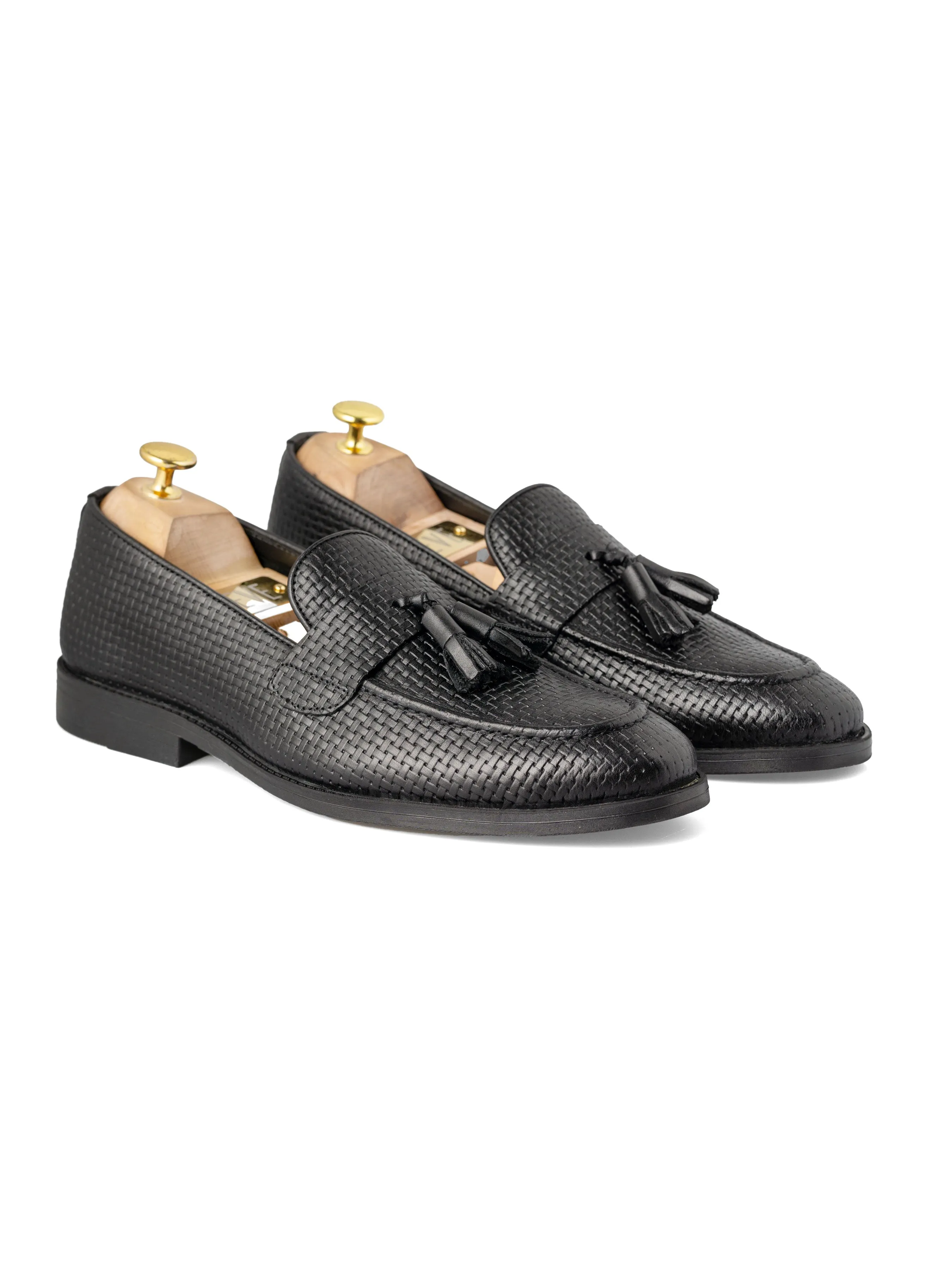 Rocky Tassel Loafer - Schwarz Geflochtenes Leder (Flexi-Sohle)