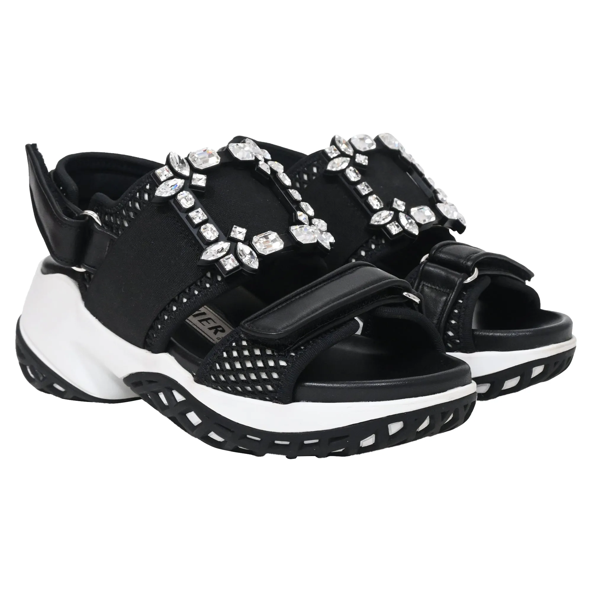 Roger Vivier Viv' Run Verzierte Sandalen in Schwarz Leder Schuhen_Roger-Vivier