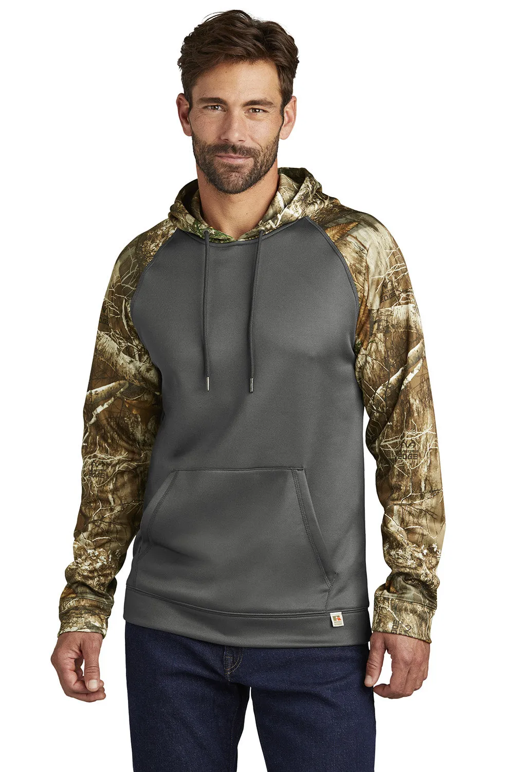 Russell Outdoors Herren Realtree Colorblock Feuchtigkeitstransportierender Kapuzenpullover mit Beuteltasche - Magnetgrau/Realtree Edge Camo