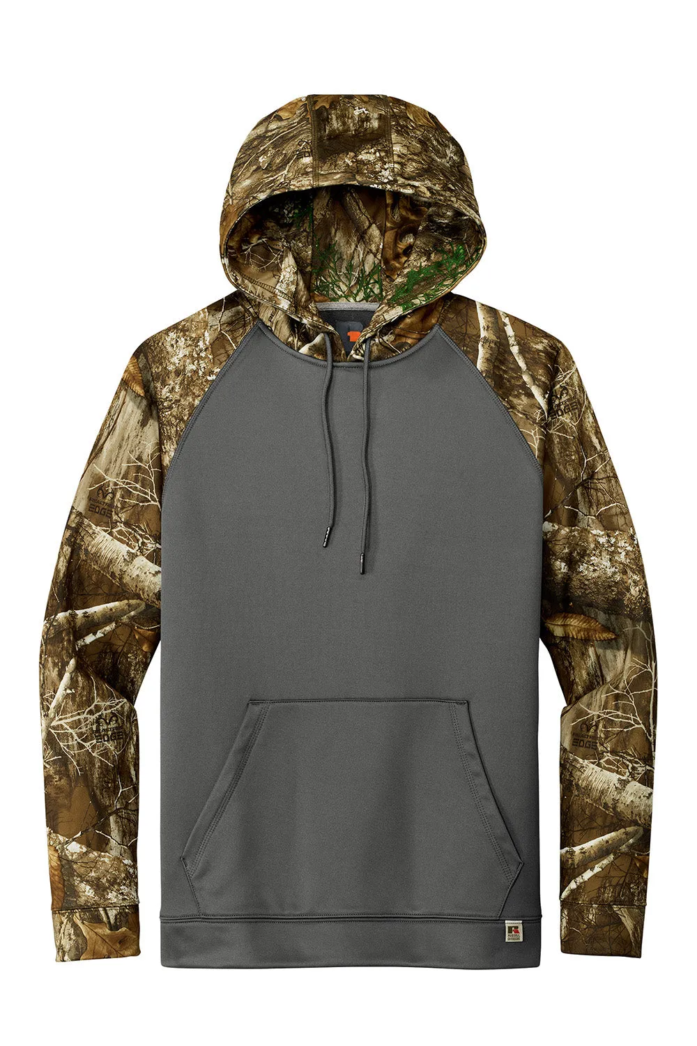 Russell Outdoors Herren Realtree Colorblock Feuchtigkeitstransportierender Kapuzenpullover mit Beuteltasche - Magnetgrau/Realtree Edge Camo