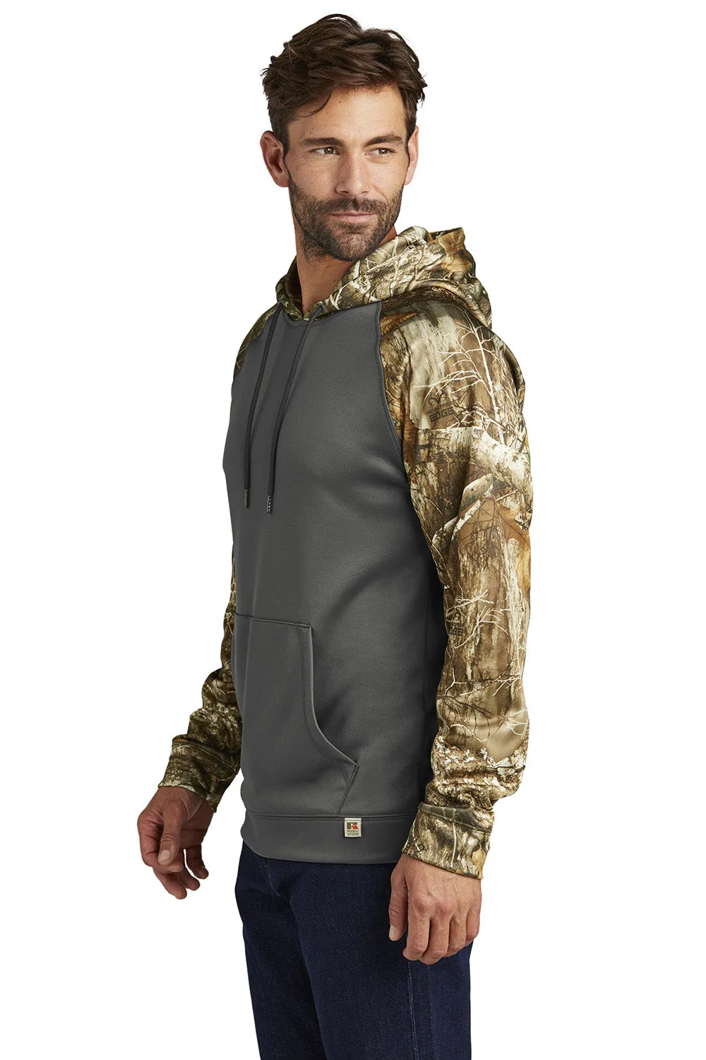 Russell Outdoors Herren Realtree Colorblock Feuchtigkeitstransportierender Kapuzenpullover mit Beuteltasche - Magnetgrau/Realtree Edge Camo