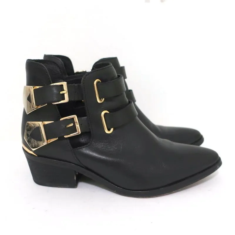 Sandro Doppelriemen-Stiefeletten Schwarz Leder Größe 37 Spitze Stiefeletten