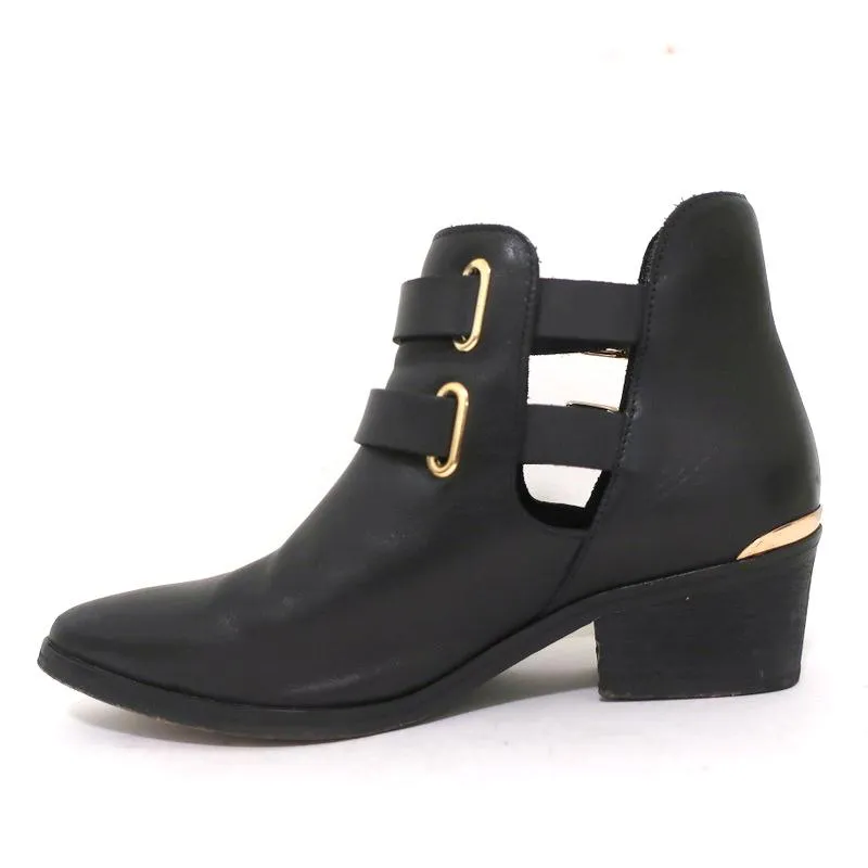 Sandro Doppelriemen-Stiefeletten Schwarz Leder Größe 37 Spitze Stiefeletten