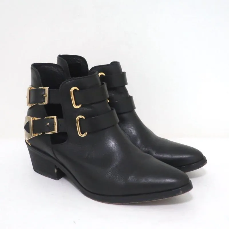 Sandro Doppelriemen-Stiefeletten Schwarz Leder Größe 37 Spitze Stiefeletten