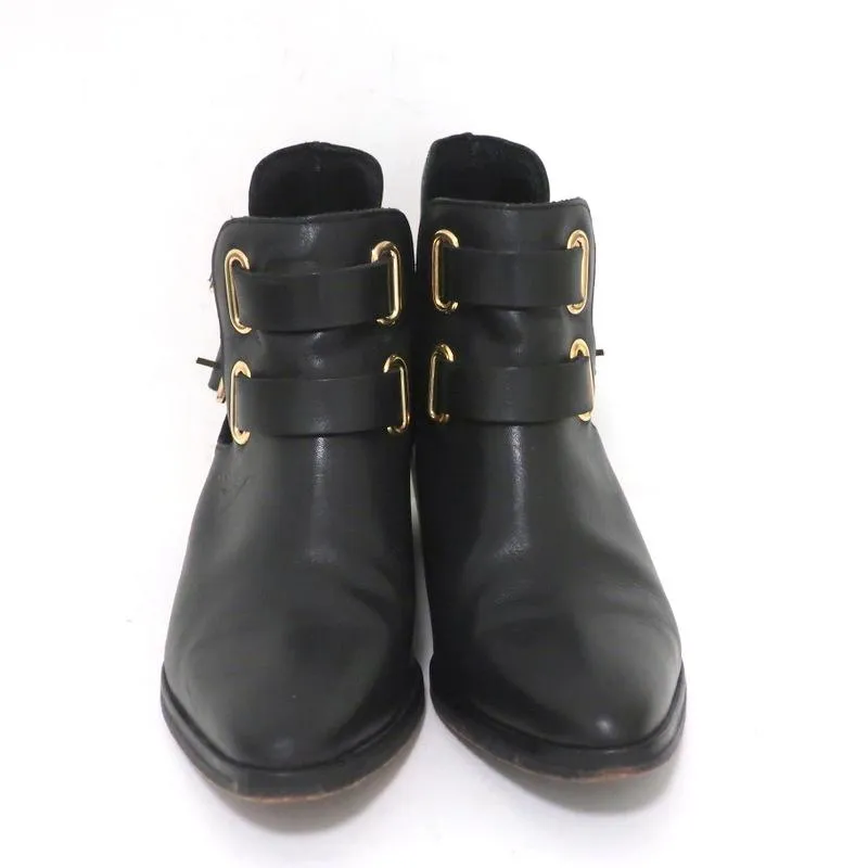 Sandro Doppelriemen-Stiefeletten Schwarz Leder Größe 37 Spitze Stiefeletten