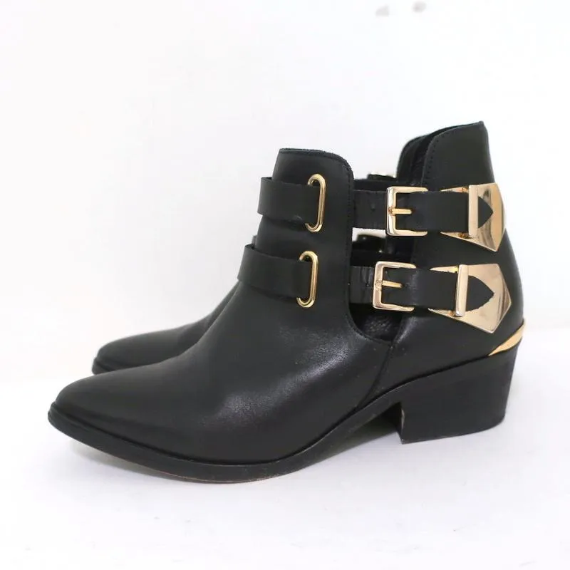 Sandro Doppelriemen-Stiefeletten Schwarz Leder Größe 37 Spitze Stiefeletten