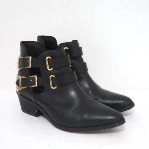 Sandro Doppelriemen-Stiefeletten Schwarz Leder Größe 37 Spitze Stiefeletten
