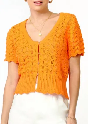 Shanti Cardigan mit Wellenkante und offenem Ausschnitt in Orange