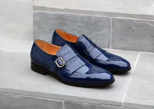 Glänzender Kalbsleder-Slip-On-Schuh Marineblau