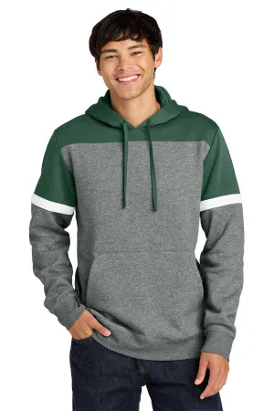 Sport-Tek Herren Drive Fleece Colorblock Kapuzenpullover Hoodie mit Kangaroo-Tasche - Waldgrün/Vintage Grau Meliert