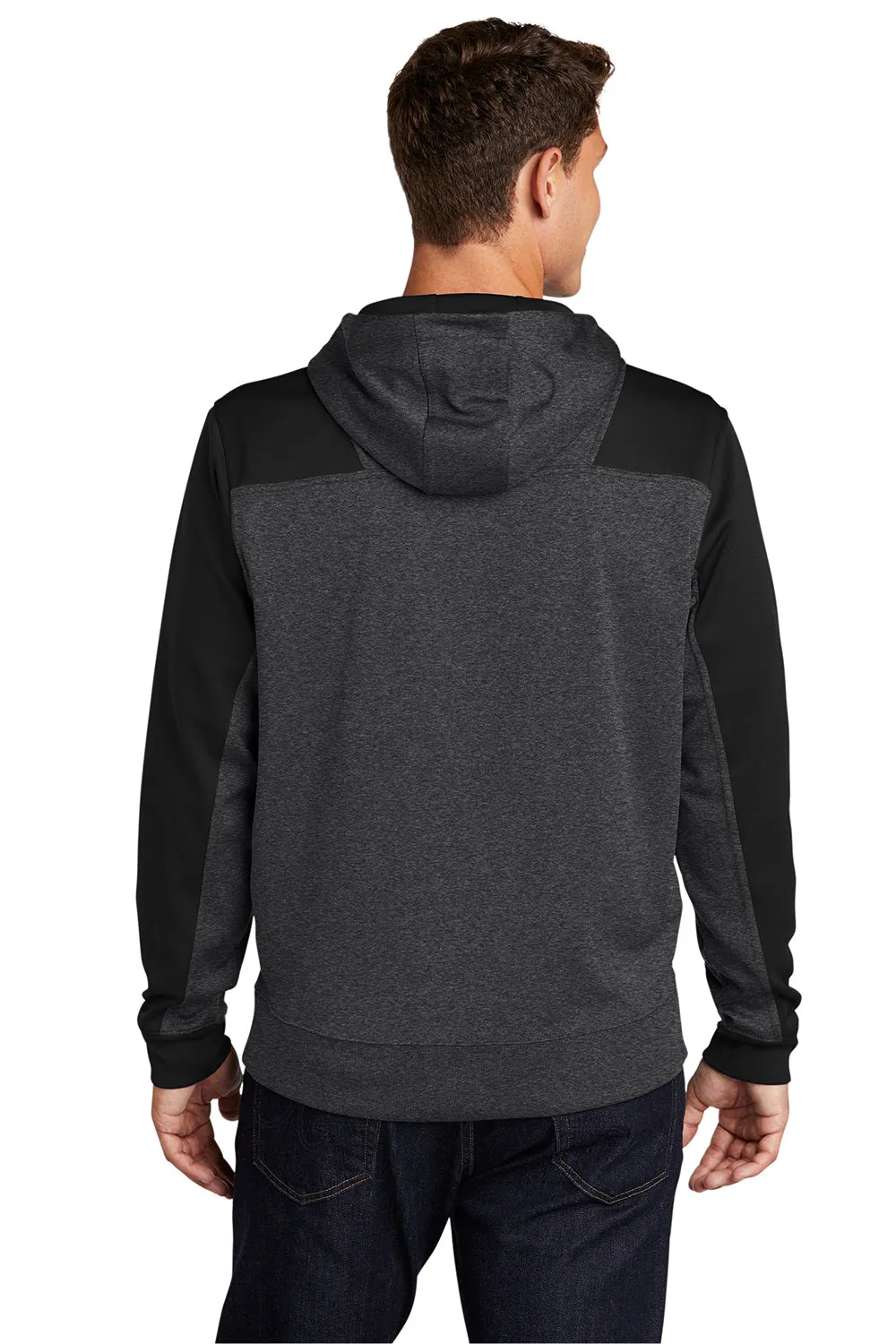 Sport-Tek Herren Tech Feuchtigkeitstransport-Fleece 1/4-Zip Kapuzenpullover Hoodie mit Patztasche - Heather Graugrau/Schwarz
