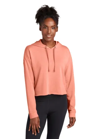Sport-Tek Damen Feuchtigkeitstransportierender Fleece Crop Kapuzenpullover Hoodie - Heather Soft Coral - Ausverkauf