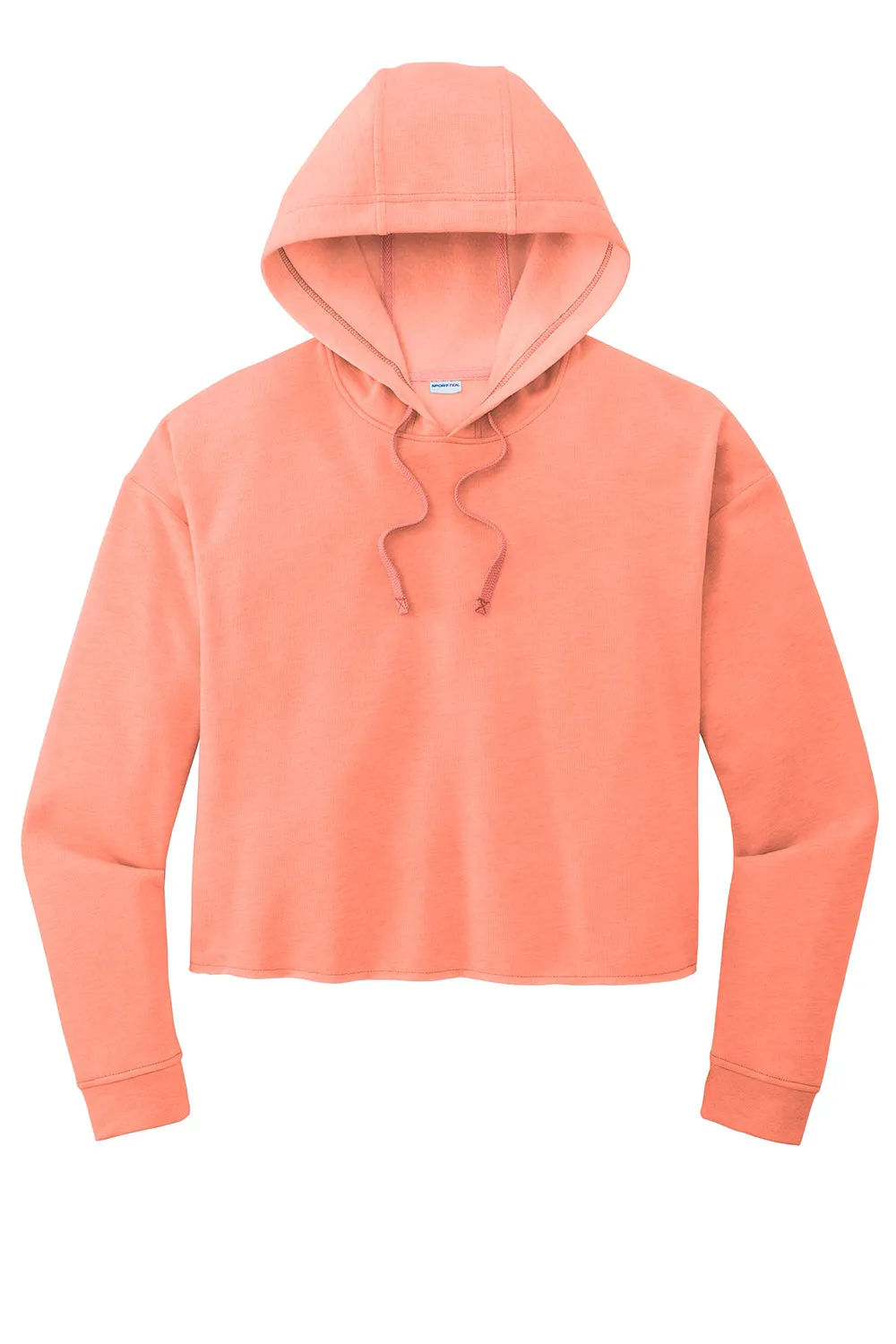 Sport-Tek Damen Feuchtigkeitstransportierender Fleece Crop Kapuzenpullover Hoodie - Heather Soft Coral - Ausverkauf