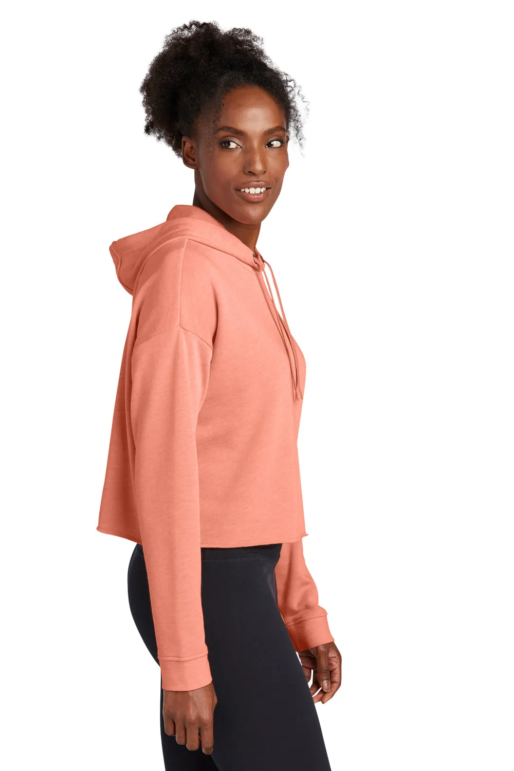 Sport-Tek Damen Feuchtigkeitstransportierender Fleece Crop Kapuzenpullover Hoodie - Heather Soft Coral - Ausverkauf