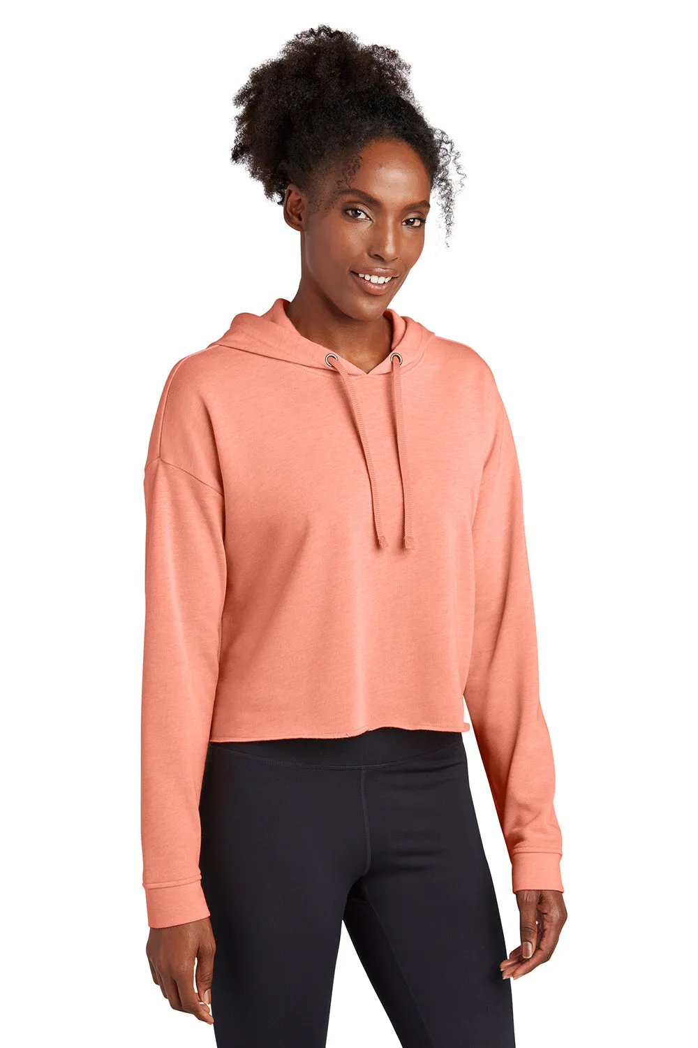 Sport-Tek Damen Feuchtigkeitstransportierender Fleece Crop Kapuzenpullover Hoodie - Heather Soft Coral - Ausverkauf