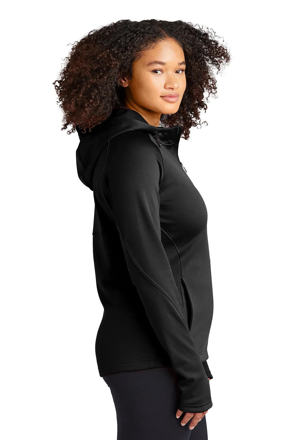 Sport-Tek Damen Tech Feuchtigkeitstransportierende Fleece Full-Zip Kapuzenpullover Hoodie mit Taschen - Schwarz