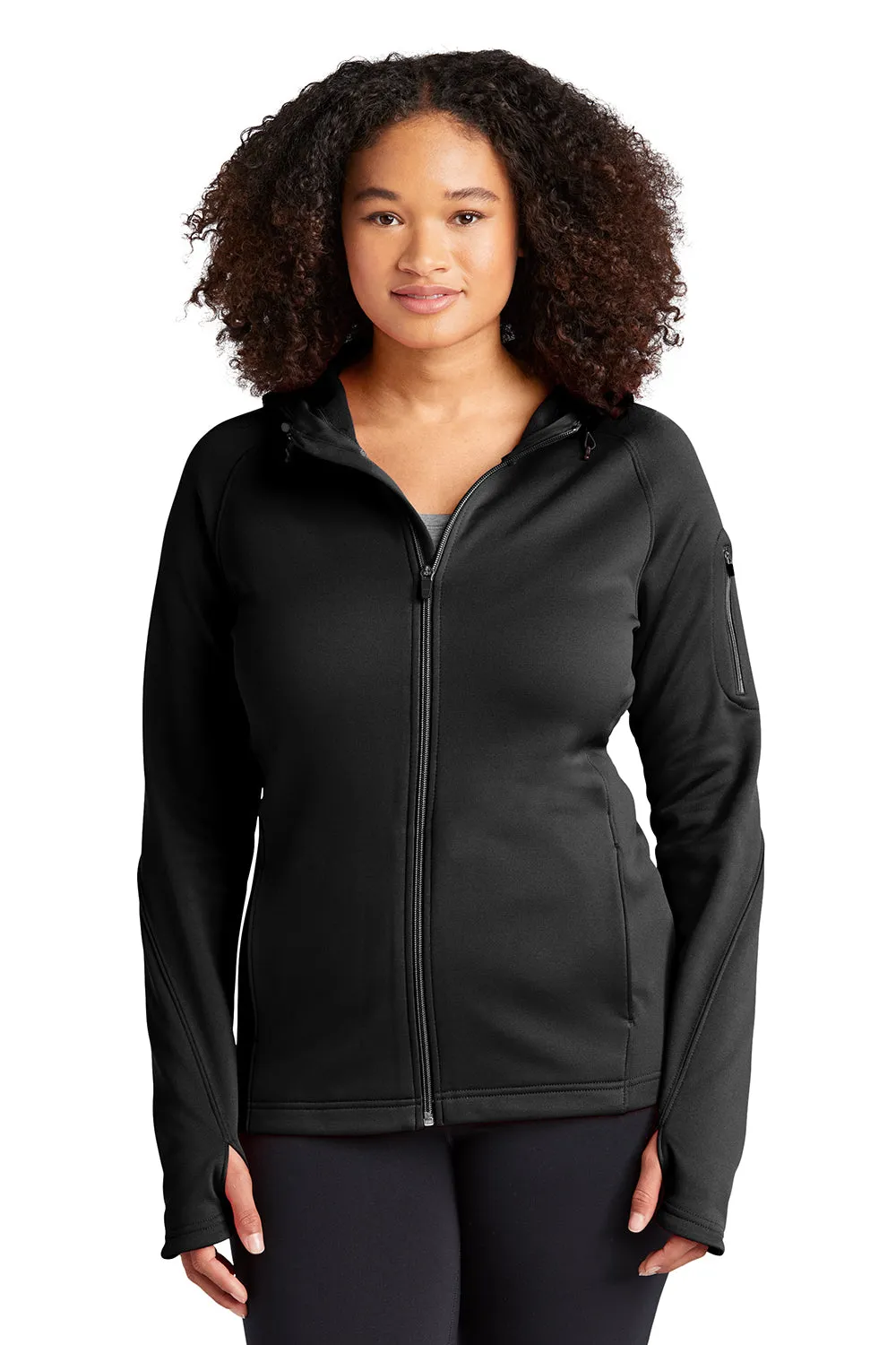 Sport-Tek Damen Tech Feuchtigkeitstransportierende Fleece Full-Zip Kapuzenpullover Hoodie mit Taschen - Schwarz