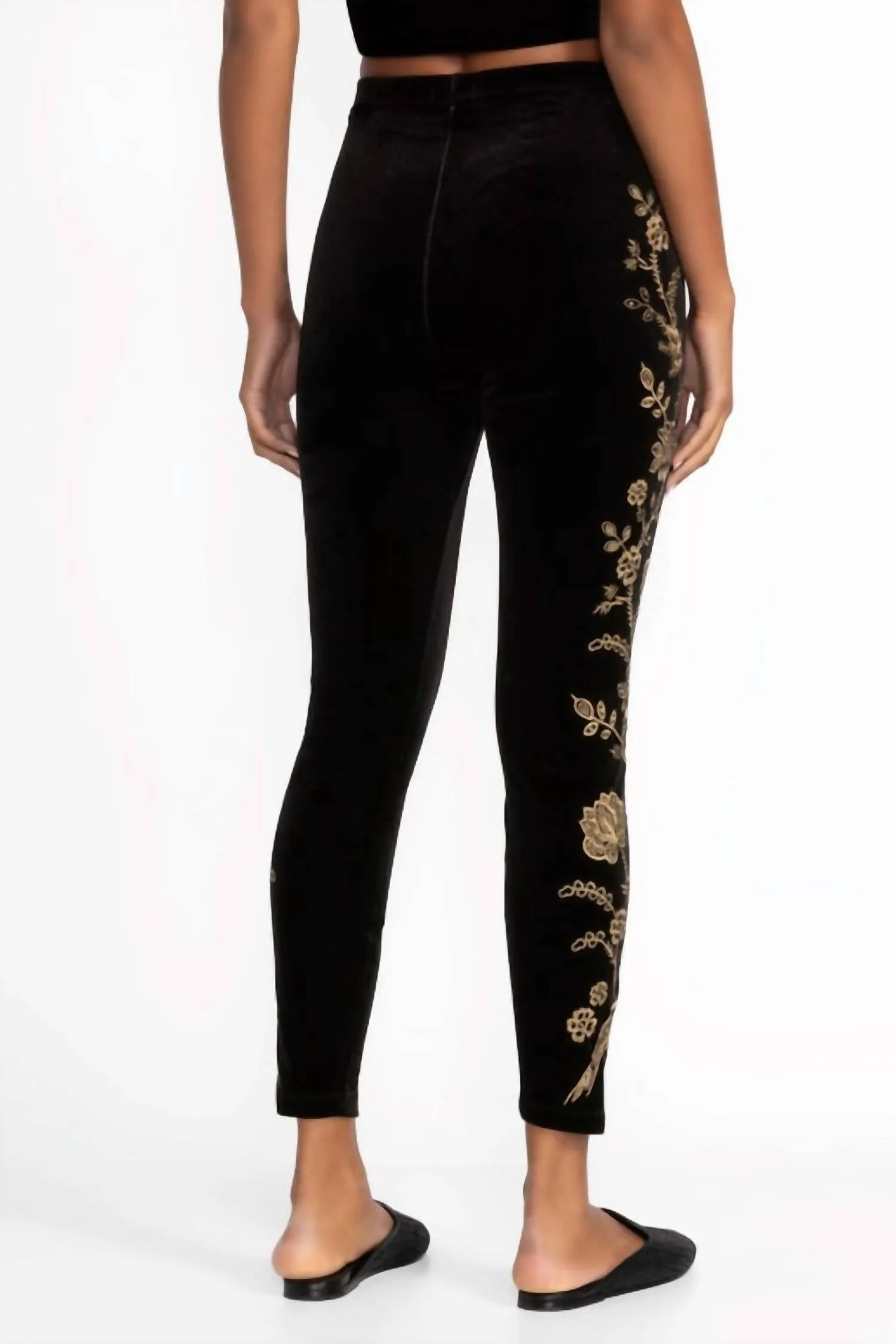 Stretch-Velours-Legging Nyomi in Schwarz