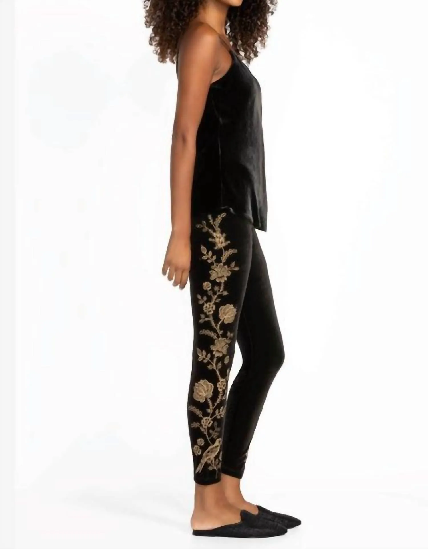 Stretch-Velours-Legging Nyomi in Schwarz