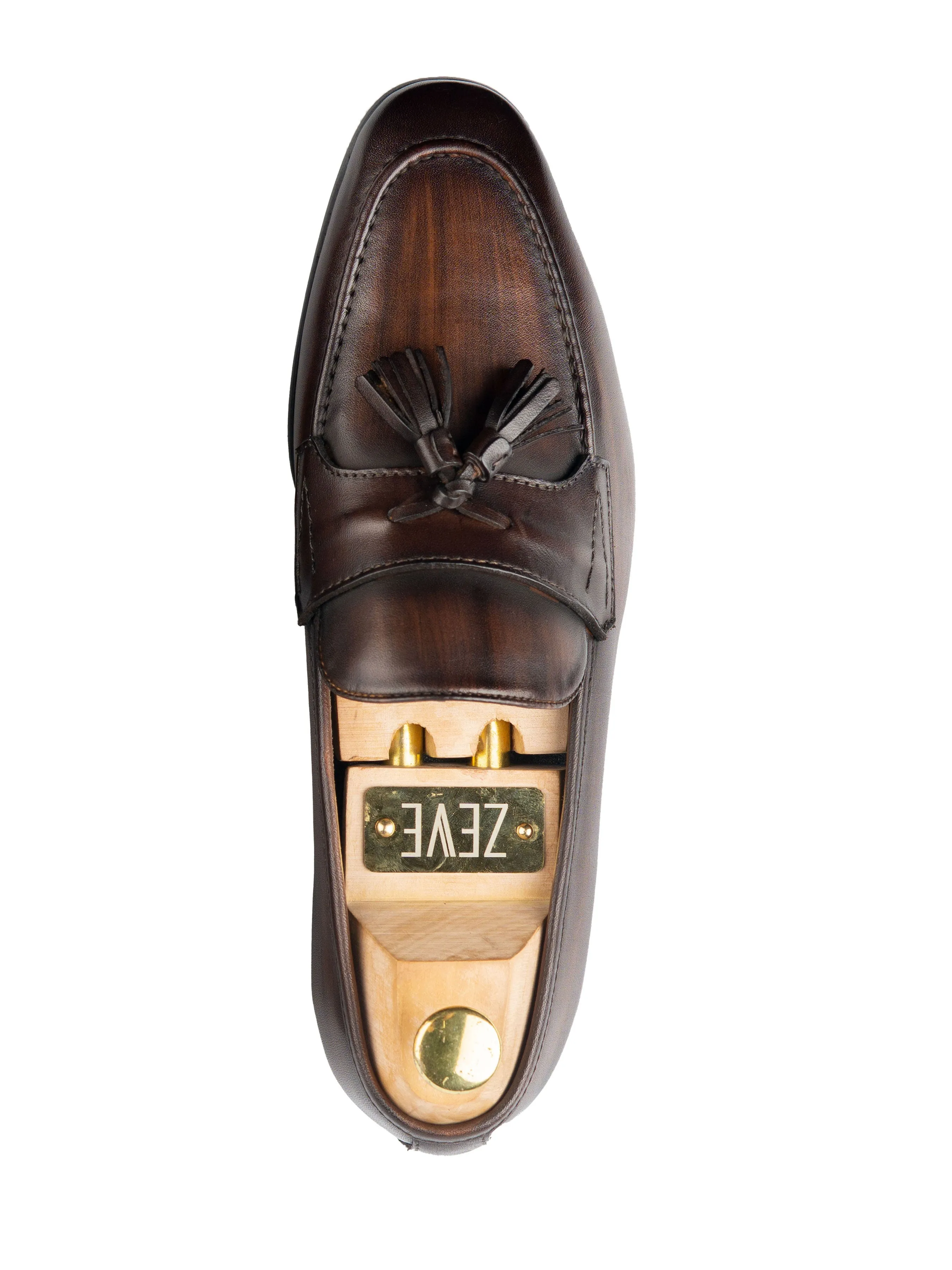 Quaste Loafer mit Flügelriemen - Dunkelbraun (Handbemalte Patina)
