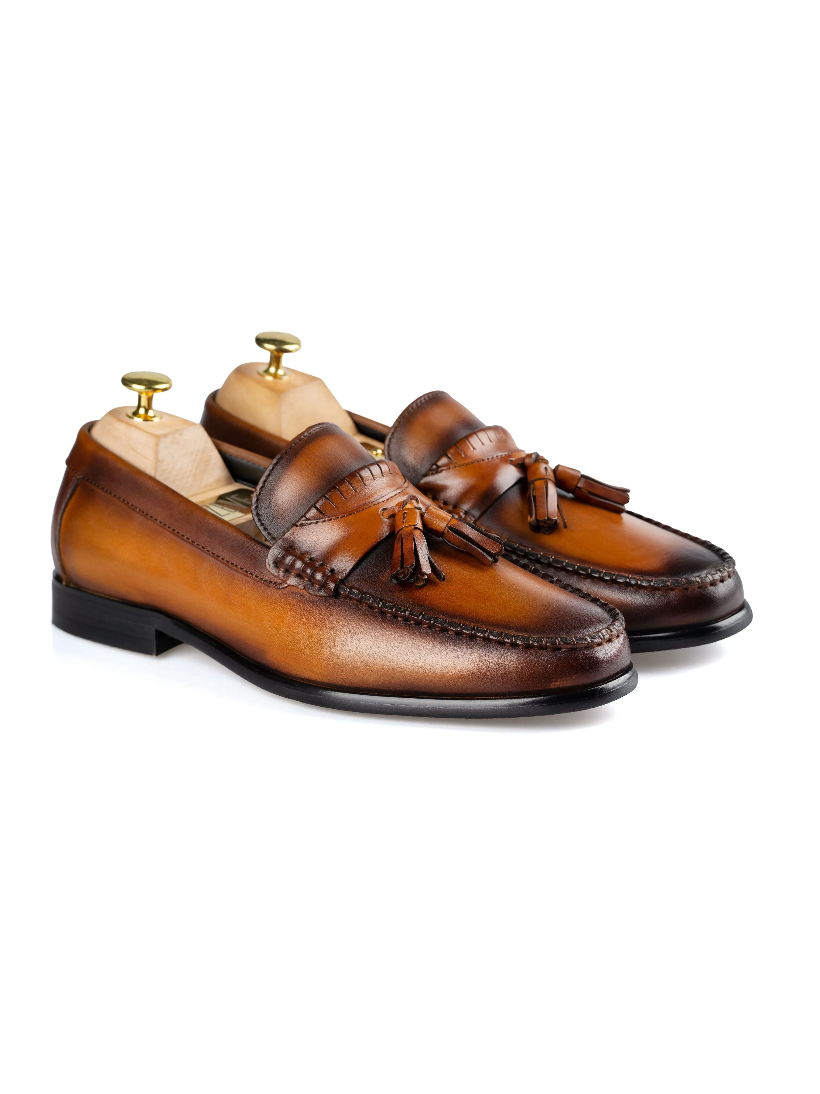 Quaste Moccasin Loafer - Cognac Braun (Handbemalte Patina)