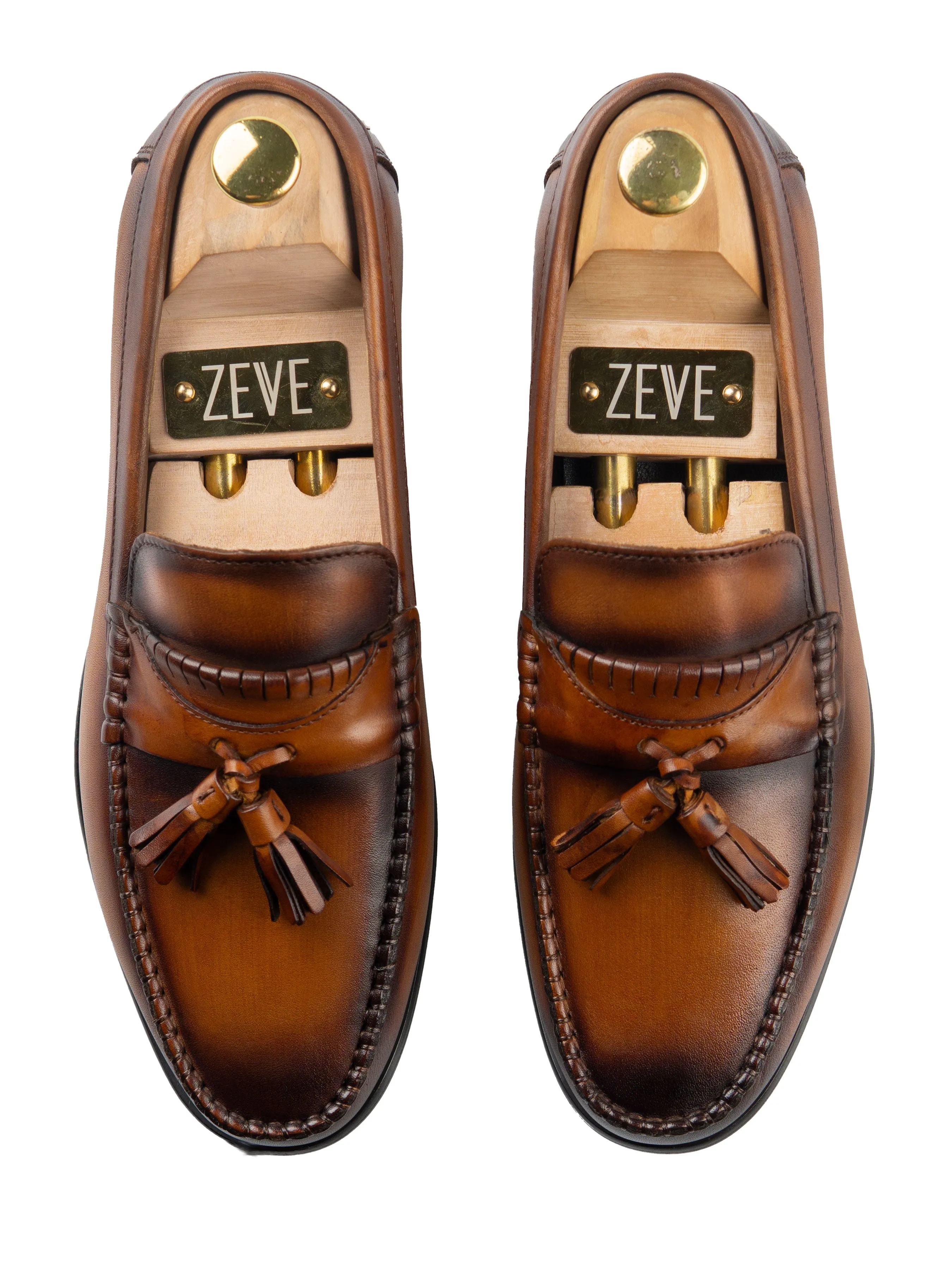 Quaste Moccasin Loafer - Cognac Braun (Handbemalte Patina)