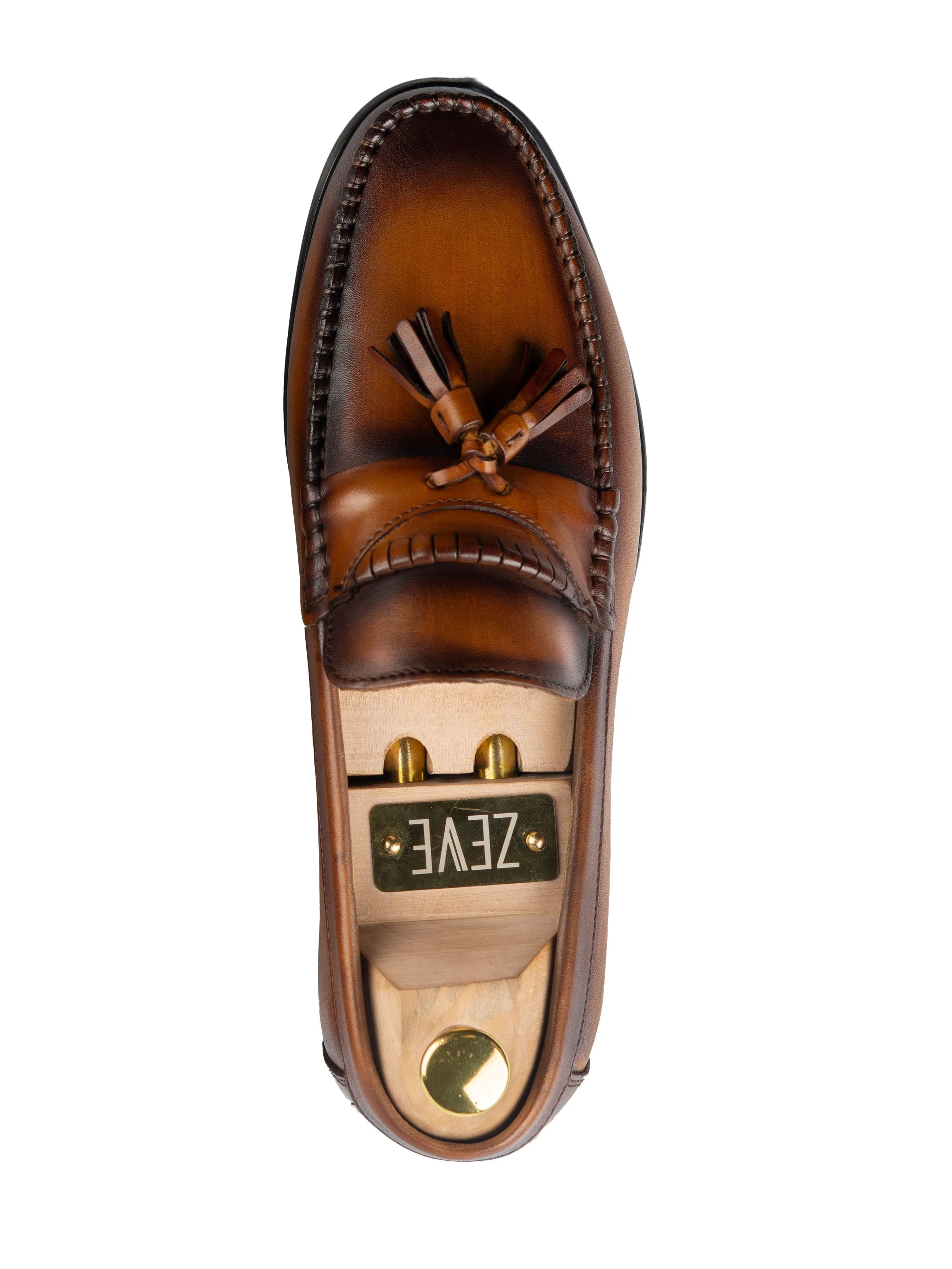 Quaste Moccasin Loafer - Cognac Braun (Handbemalte Patina)