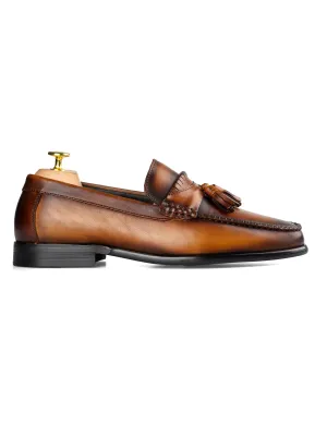 Quaste Moccasin Loafer - Cognac Braun (Handbemalte Patina)