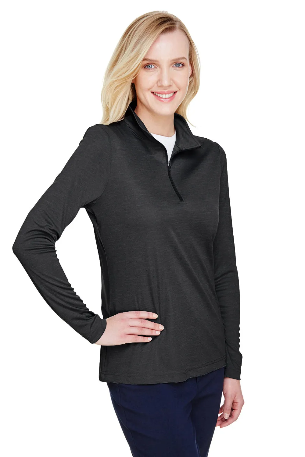 Team 365 Damen Zone Sonic Performance Feuchtigkeitstransportierendes 1/4-Zip Sweatshirt - Heather Schwarz