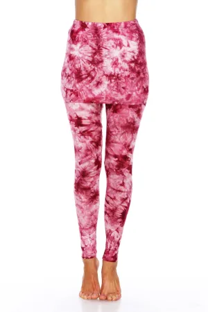 Burgunderfarbene Wickelfärbung-Leggings mit Rock