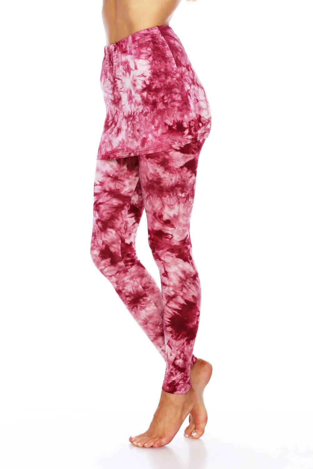 Burgunderfarbene Wickelfärbung-Leggings mit Rock