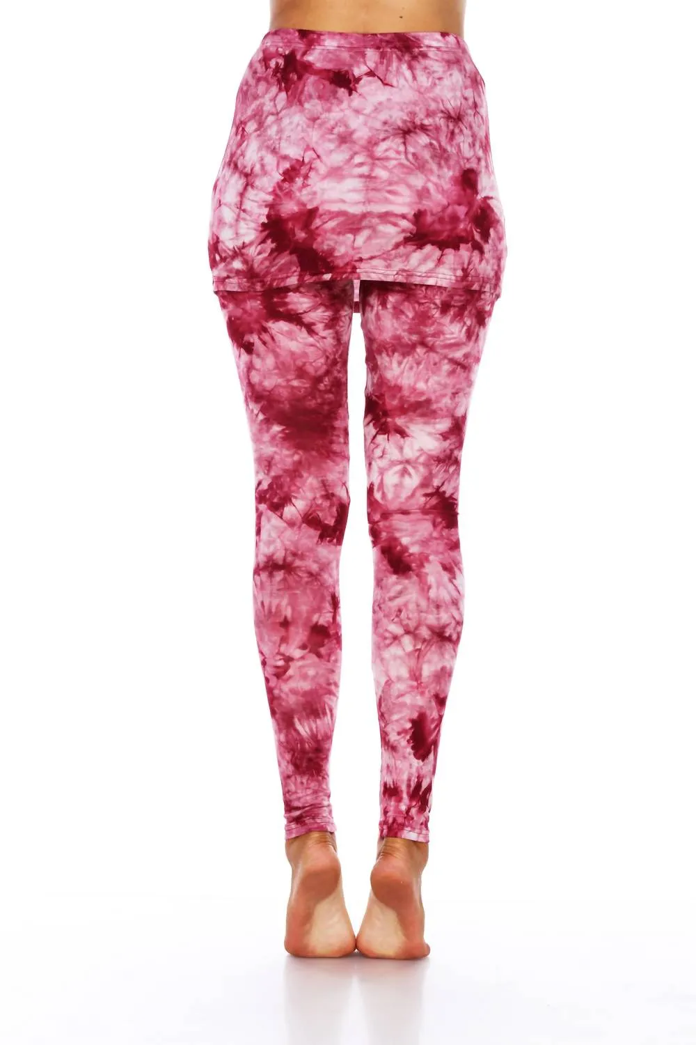 Burgunderfarbene Wickelfärbung-Leggings mit Rock