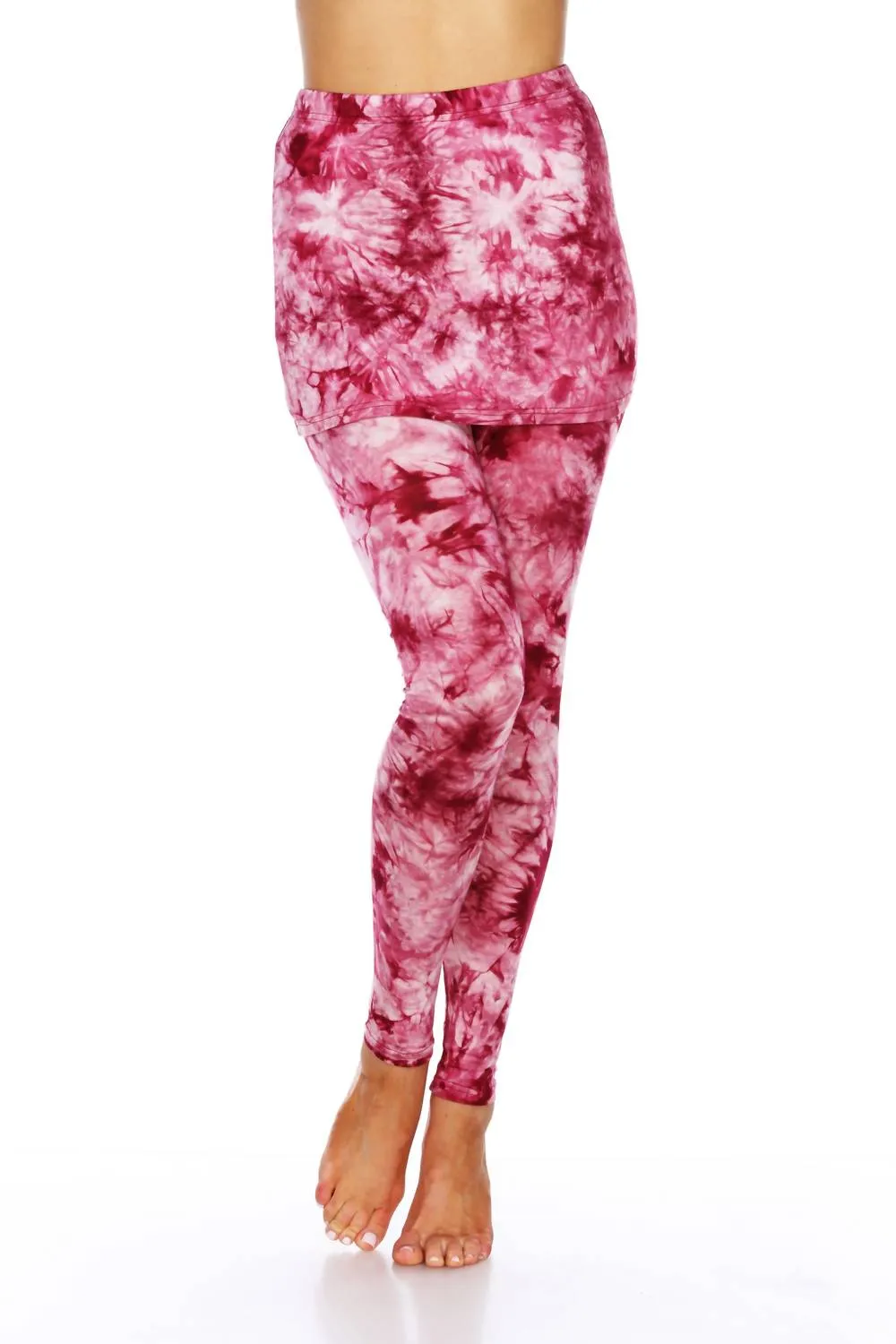 Burgunderfarbene Wickelfärbung-Leggings mit Rock