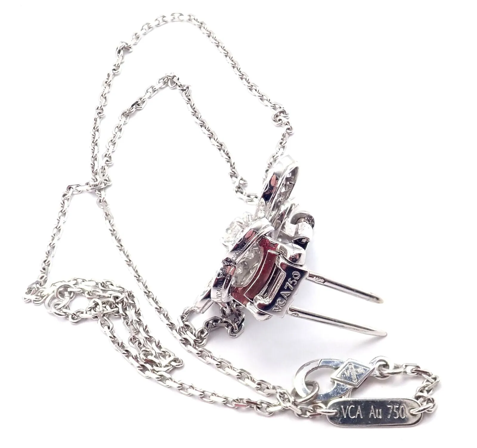 Van Cleef & Arpels Cosmos Brosche Anhänger Halskette aus 18 Karat Weißgold mit Diamanten in mittlerer Größe