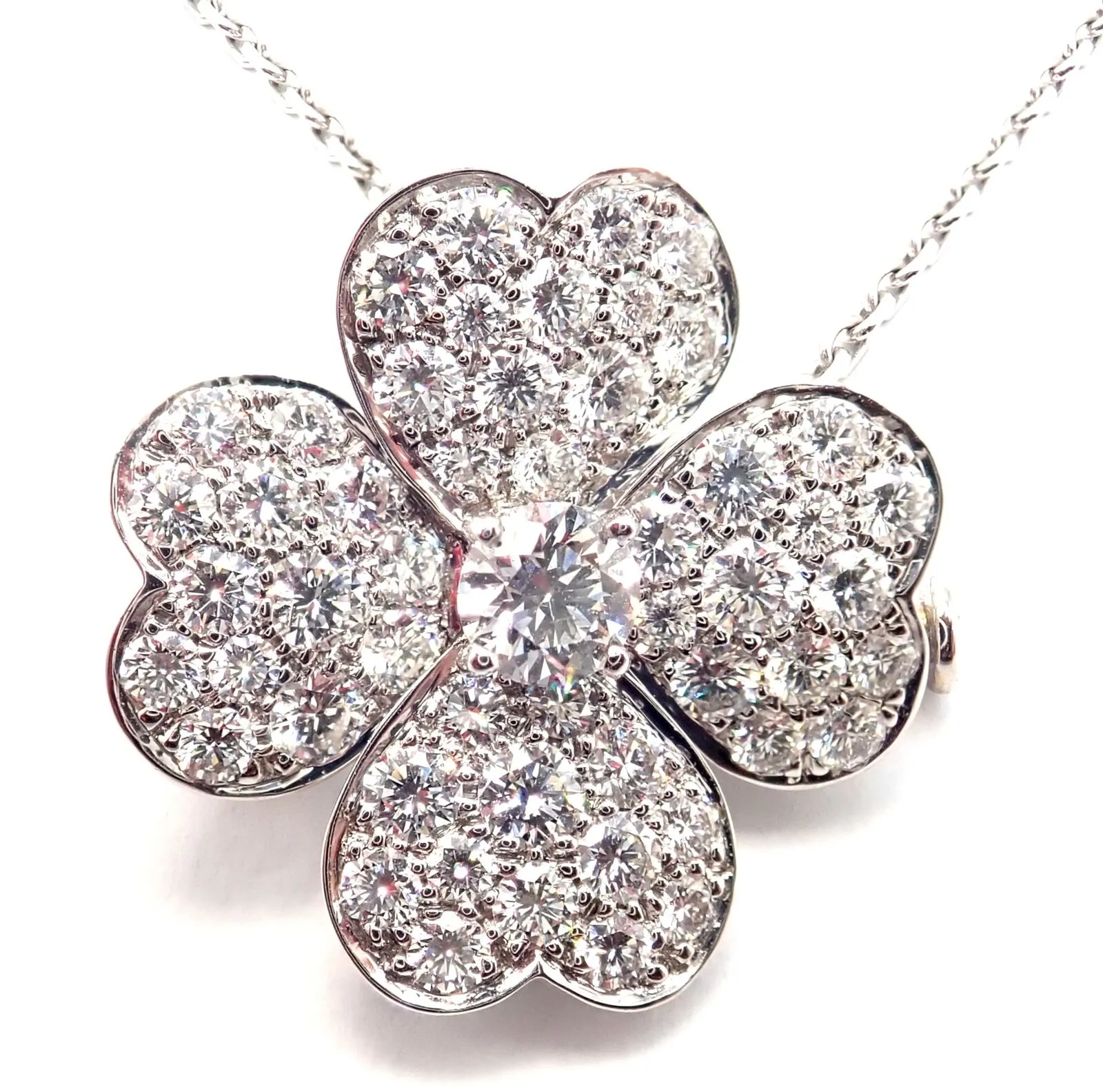 Van Cleef & Arpels Cosmos Brosche Anhänger Halskette aus 18 Karat Weißgold mit Diamanten in mittlerer Größe