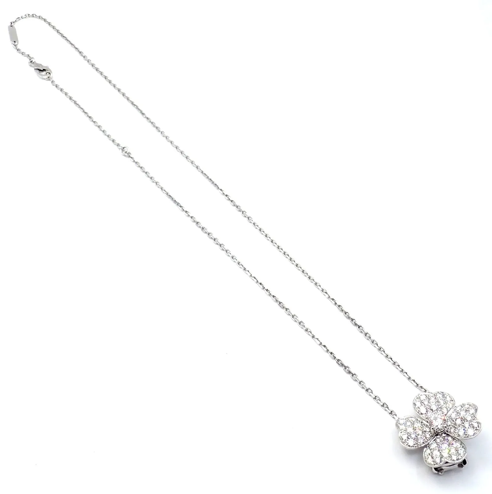 Van Cleef & Arpels Cosmos Brosche Anhänger Halskette aus 18 Karat Weißgold mit Diamanten in mittlerer Größe