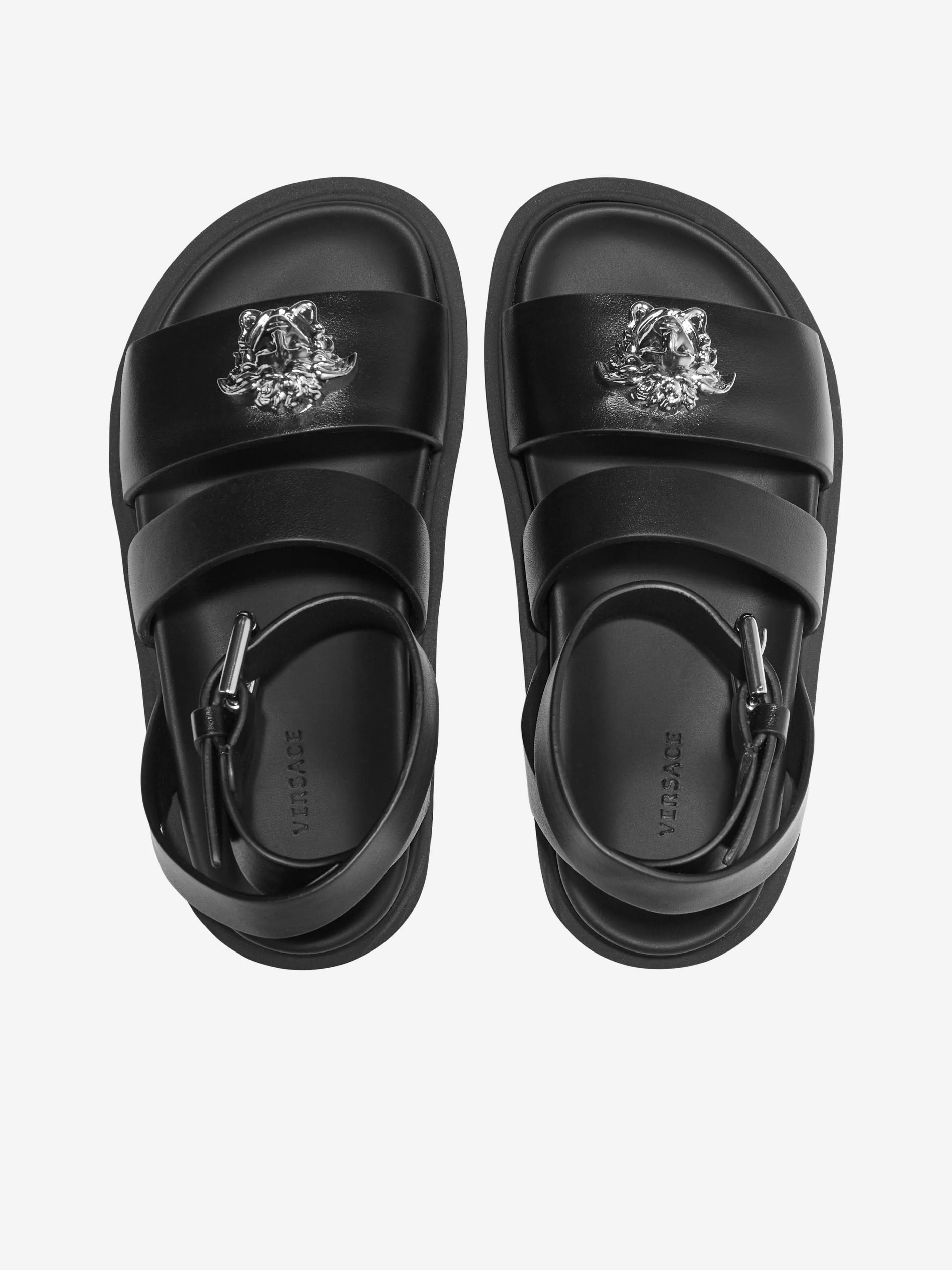 Versace Kids Leder Sandalen mit Medusa-Logo in Schwarz