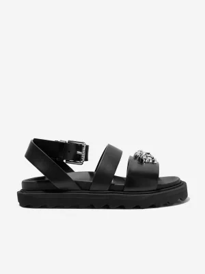 Versace Kids Leder Sandalen mit Medusa-Logo in Schwarz